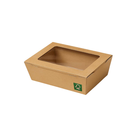 Kraft Sushi Schale mit Sichtfenster 1200 ml (M) – FSC, 200 Stück