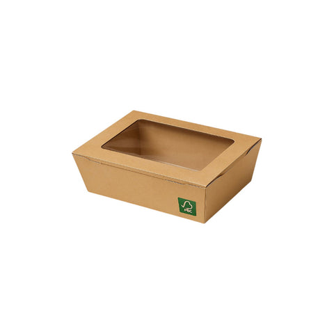 Kraft Sushi Schale mit Sichtfenster 2100 ml (XL) – FSC, 200 Stück