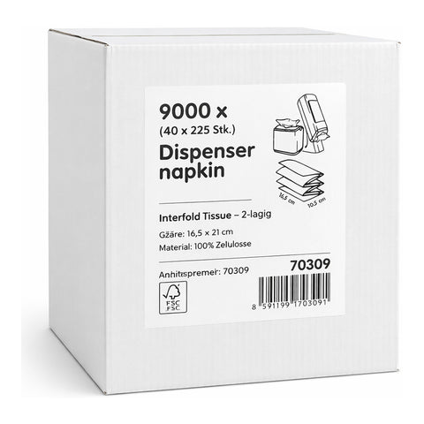 Spenderservietten 16,5x21 cm weiß – 2-lagig, 9000 Stück